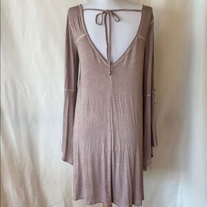 Taupe Long Sleeve Dress with Open Back